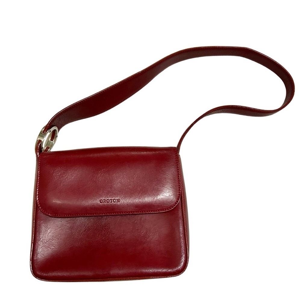 Vintage Oroton Red Leather Shoulder Bag with Silver Ring Detail